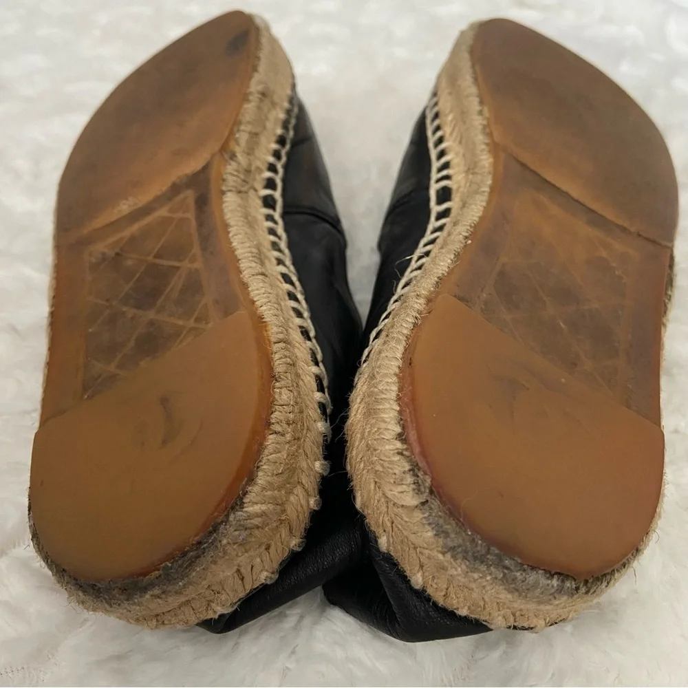 Chanel Black Lambskin Leather Espadrilles Flats Slip on CC Logo